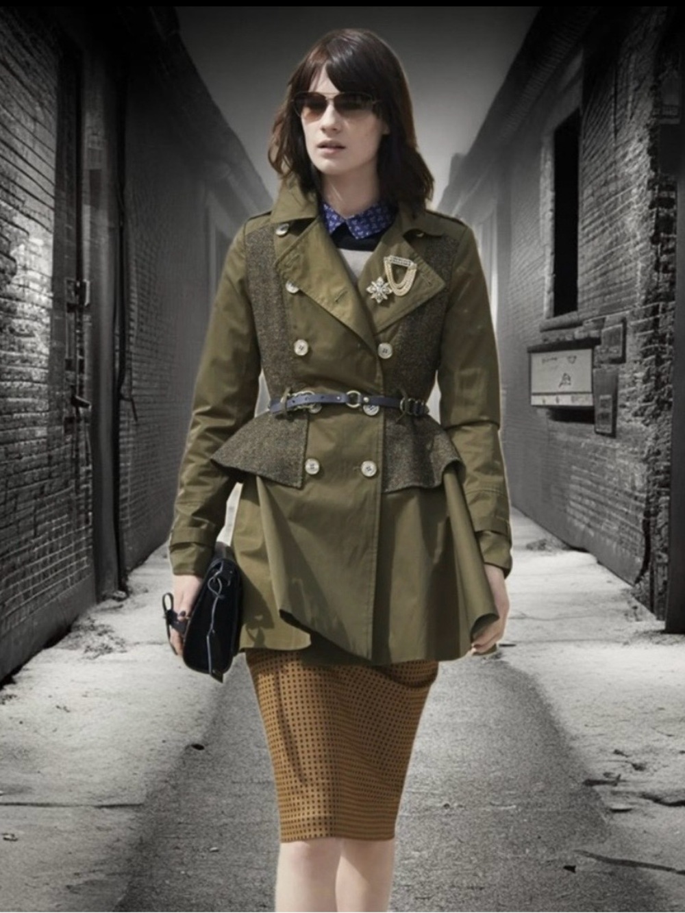Steve Madden Olive Green Peplum Trench Coat